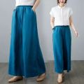 New Literary Leisure Cotton Linen Loose Large Size Wide Leg Pants High Waist Straight Long Pants.