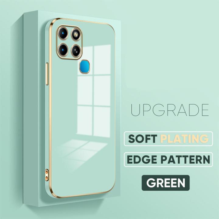 For Infinix Smart 6 Soft Square Edge Pattern Casing Plated Phone Shell Luxury Plating Soft Phone Case