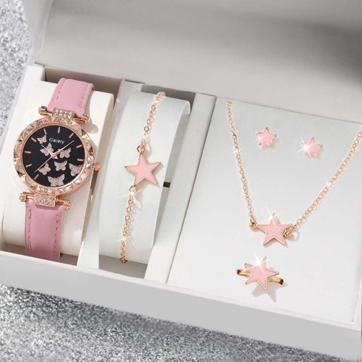 Women's Fashion Quartz Watch and Jewelry 6pcs Set Star Necklace Bracelet Girl Watches No Box