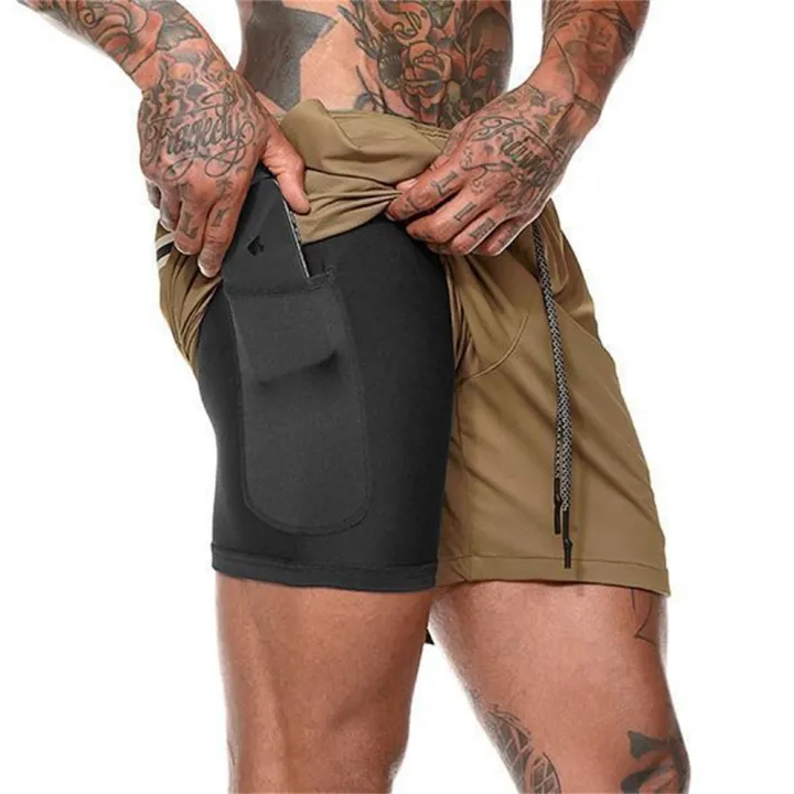 New%20Men's%20Double%20Layer%20Solid%20Shorts%20Large%20Size%20Fitness%20Training%20Fast%20Running%20Pants%20-%20Image%204