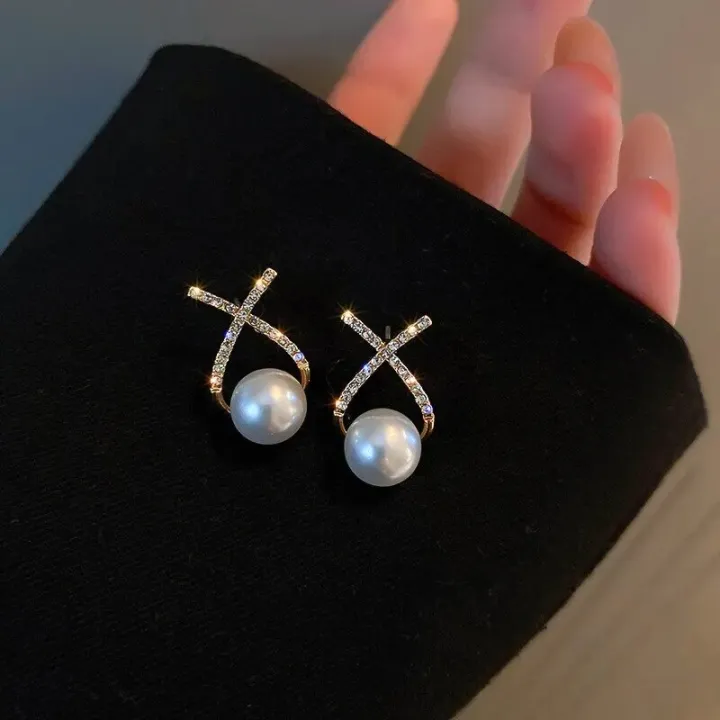 Elegant%20Simulated%20Pearl%20Earrings%20For%20Women%20Inlaid%20Rhinestone%20Stud%20Earrings%20Letter%20X%20Ear%20Stud%202023%20Trendy%20Party%20Wedding%20Jewelry%20-%20Image%203