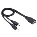 USB 2.0 Female to 2 Micro USB Male Cable, Length: About 30cm.