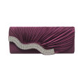 Water Diamond Pleated Hand Women's Satin Dinner Shoulder Bag.