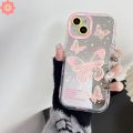 Fashion Art Romantic Pink Butterfly Creative Bracelet Casing Compatible for IPhone 7Plus 11 15 12 13 14 Pro Max XR 15 7 8 Plus X XS Max Luxury Make Up Mirror Soft Phone Case. 