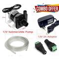 HTE 12V Mini Submersible Water Pump 8W Waterproof DC Motor Full Package for Aquarium, Fountain & DIY Projects. 