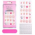 24pcs/box Candy Kids False Nail Cartoon Full Cover Press On Nails Tips Kawaii Acrylic Artificial Fingernails for Girls.