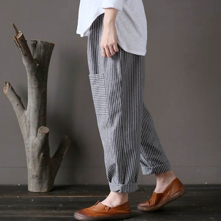 Oversize%20Women%20Striped%20Pants%20Elastic%20Waist%20Cotton%20Linen%20Pantalon%20Loose%20Long%20Harem%20Trousers%20Casual%20Baggy%20Streetwear%20-%20Image%206
