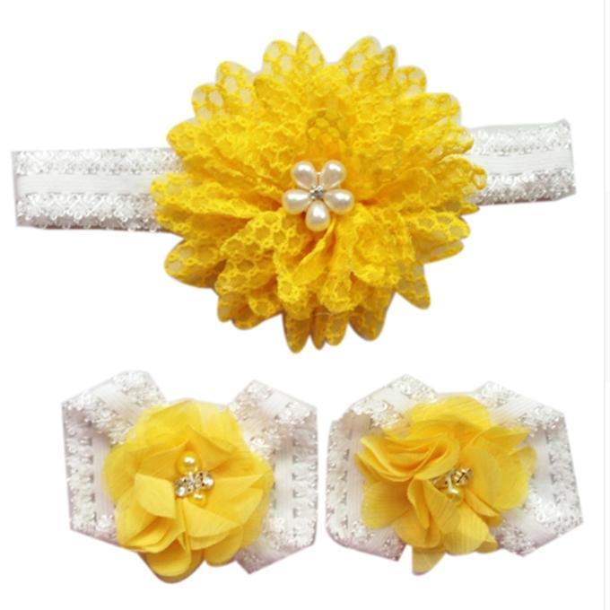 Yellow and White Net Bare Foot Sandal For Girls