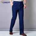 Men High-stretch Jeans Comfortable Slim Fit Men's Jeans with Elastic Waist Pockets Perfect for Mid-aged Fathers Ankle-length Casual Trousers Soft Men Jeans.