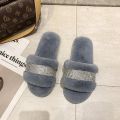 Winter Luxury Rhinestone Women Warm Fur Slippers Cozy Fluffy Furry Slides Crystal Flat Indoor Design Home Shoes Ladies 43. 