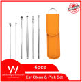 6pcs Ear Cleaning & Pick Set Portable Stainless Steel Set With Lather Case. 