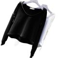Plus size shoulders irregular long sleeve T-shirt women's autumn slim casual hooded sweatshirt versatile trend lazy style. 