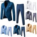 CHAMSGEND Groomsmen Male Three-piece Full Men's Suit Pant Sets Casual Wedding Party Nightclub Slim Fit Black Blazer For Men. 