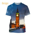 2023 New British London Big Ben Printed Short-sleeved T Shirt Men and Women Casual Clock Tower Building Streetwear Top.