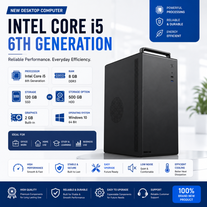 Intel Core i5 6th Generation RAM 8GB SSD 120GB OR HDD 500GB Graphics 2GB Built in Gaming PC Win 10 64 Bit NEW Desktop Computer