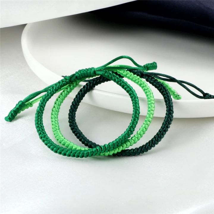 Green Thread Braided Bracelet for Men Women Handwoven Lucky