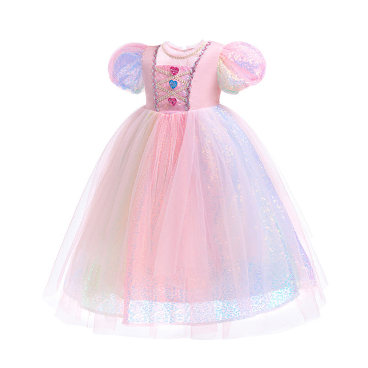 Christmas%20Halloween%20Pink%20Girls%20Rainbow%20Unicorn%20Dress%20Korean%20Birthday%20Elegant%20Puff%20Sleeve%20Princess%20Gowns%20Colorful%20Feather%20Wings%20-%20Image%205