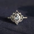 Unique Design Lotus Flower Rings For Women Vintage Silver Color Fashion Jewelry Retro Style Pear Zircon Ring Anniversary Gift. 