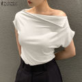 ZANZEA Women's Summer Holiday Casual Shirt Blouse Fitting Off Shoulder Irregular Tops #11.