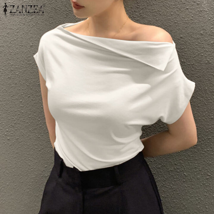 ZANZEA Women's Summer Holiday Casual Shirt Blouse Fitting Off Shoulder Irregular Tops #11