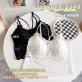 French New Lace Beautiful Back Sling Bra Strap Latex Cup Comfortable Basic Wrapped Chest Outer Wear Slim Fit Sexy Vest. 