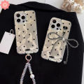 Graffiti Cute Black Love Heart Luxury Bow Knot Bracelet Case Compatible for IPhone 11 15 13 12 14 Pro Max 7Plus 15 7 14 8 Plus XS XR X MAX SE 2022 Laser Waves Water Card Case. 