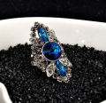 Vintage Women Fashion Jewelry Blue Rhinestone Engagement Wedding Ring.