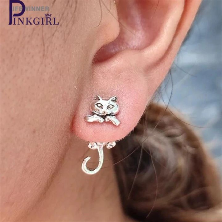 1Pair Fashion Retro Cute Cat Stud Earrings / Ladies Funny Animal Dangle Earrings / Wedding Party Minimalist Ear Jewelry Accessories