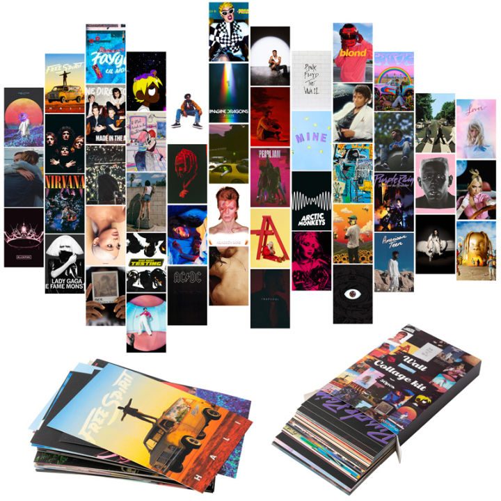 50Pcs Vintage Music Album Wall Collages Aesthetic Kit Postcards Dorm Room Decor Hiphop Art Pictures Posters Musical Post Cards