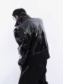 Black Piano Face Leather Cool Chic Coat Man Boy's Tech Wear Jacket Punk Rock Festival Stage Show TV Singers Guitar Drums Unifo. 