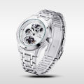 OUYAWEI new steel band tourbillon openwork transparent waterproof men's watch Fully automatic mechanical watch. 