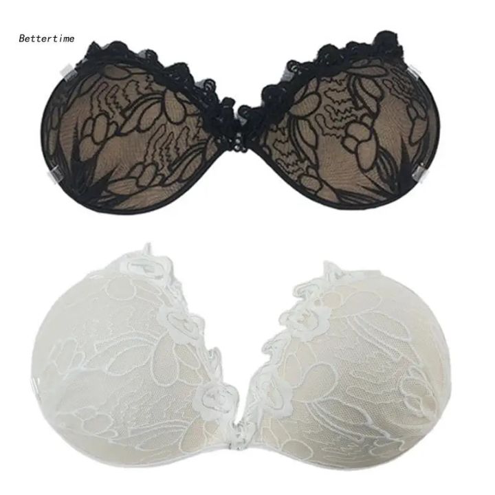 Women Silicone Nipple Cover Invisible Sticky Lace Bras with Front Clip for Dress Sarcasmsm