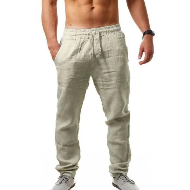 Men's%20Cotton%20Linen%20Pants%20Summer%20Solid%20Color%20Breathable%20Linen%20Trousers%20Male%20Casual%20Elastic%20Waist%20Fitness%20Pants%20-Hop%20Streetwear%20-%20Image%205