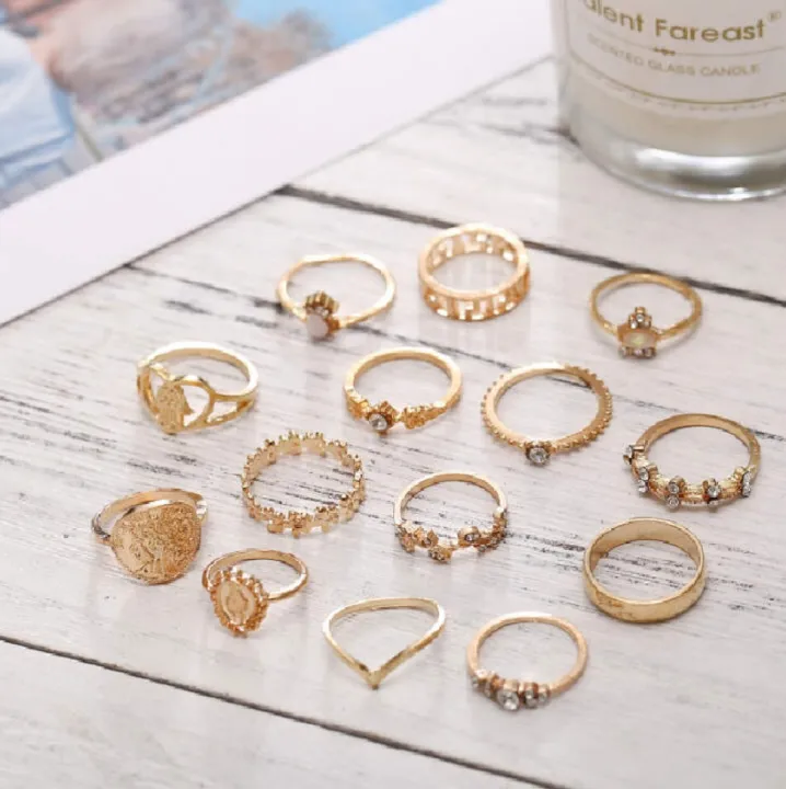 15%20Pcs%20Gold%20Color%20Different%20Trendy%20Finger%20Ring%20Set%20For%20Women'S%20Fashion%20-%20Ring%20S%20-%20Image%204