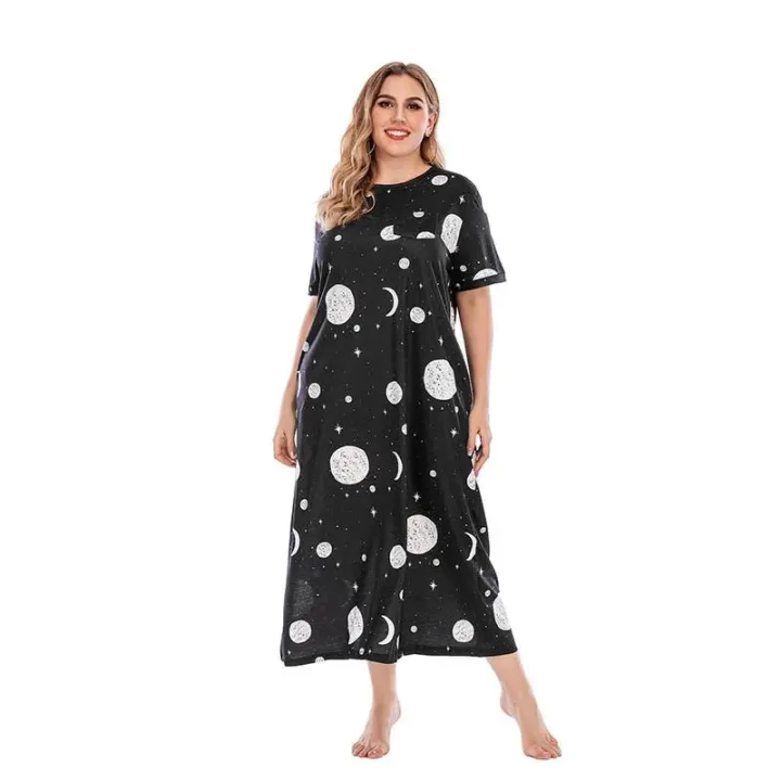 Holiday%20Beach%20Mini%20Dress%20Muslim%20Large%20Size%20Dress%20for%20Women%20Casual%20T-shirt%20Home%20Wear%20Loose%20Star%20Pattern%20Muslim%20Arabia%20Dubai%20Abaya%20-%20Image%205