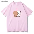 Panda Bear Bubu and Dudu They're Kissing T-shirts Women Cartoon T Shirts 100% Cotton High Quality Summer High Street Casual Tees. 