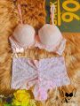 Soft Pink Net Foam Padded Pushup Bra and Panty Set for Women and Girls, Adjustable Straps, Available in Sizes 32-42. 