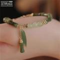 1Pcs Handmade Green Color Natural Stone Bamboo Joint Leaves Tassel Beads Strand Beaded Bracelet for Women Accessories.