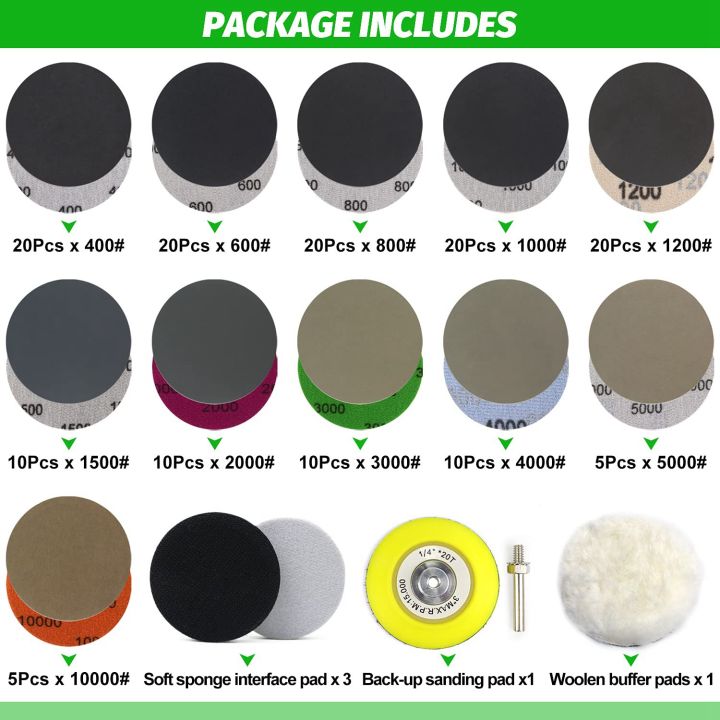 150%20PCS%203%20Inch%20Sanding%20Discs%20Silicon%20Carbide%20400-10000%20Grits%20Wet/Dry%20Hook%20and%20Loop%20Sandpaper%20for%20Drill%20Grinder%20-%20Image%207