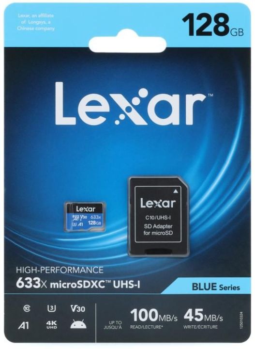 Lexar 128GB High-Performance Class 10 633x microSDHC/microSDXC Card A1 U3 UHS-I V30 4K UHD BLUE Series Micro SD Card