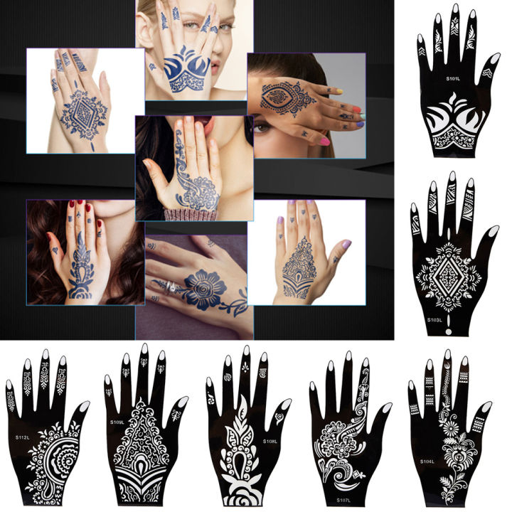 2Pcs/Set Indian Henna Tattoo Stencil Kit Mehndi Aribrush Templates for Wome girl Body Paint New Design Tattoo Sticker Set
