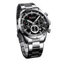 CURREN 8355 Silver Stainless Steel Chronograph Watch For Men - Black & Silver. 