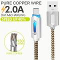 Smart USB Charging Cable, 1M/3.2FT Micro Nylon Braided Syn Auto Disconnect Charger Cord With LED Lighting Indicator For Mobile Phone.