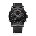NAVIFORCE NF9132 Black PU Leather Dual Time Wrist Watch for Men - Black. 