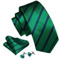 Elegant Stripe Men Tie High Quality Silk Woven Pocket Square Cufflinks Suit Necktie Sets Party Business Gifts Barry.Wang 6523. 