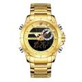 NAVIFORCE NF9163 Golden Stainless Steel Dual Time Wrist Watch For Men - Golden.