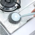 1Pc Long Handle Steel Sponge Scrubber Kitchen Pan Pot Scourer Cleaning Brush.