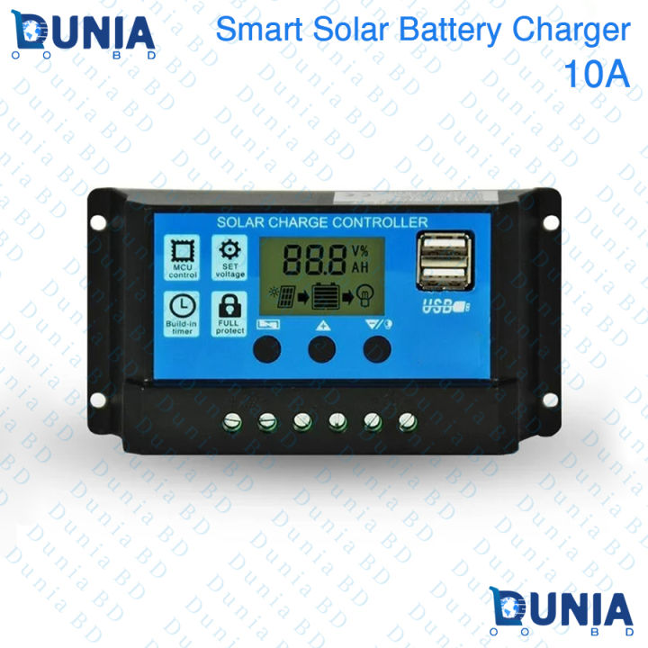 Smart Solar Charge Controller 12V 24V 10A Automatic Solar Battery Panel Controller Universal USB 5V Charging LCD Display