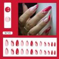 Ren nail ripple color 3D apricot 24 pieces pink thread with French tip design wearable nails artificially pressed on the nail tip art.