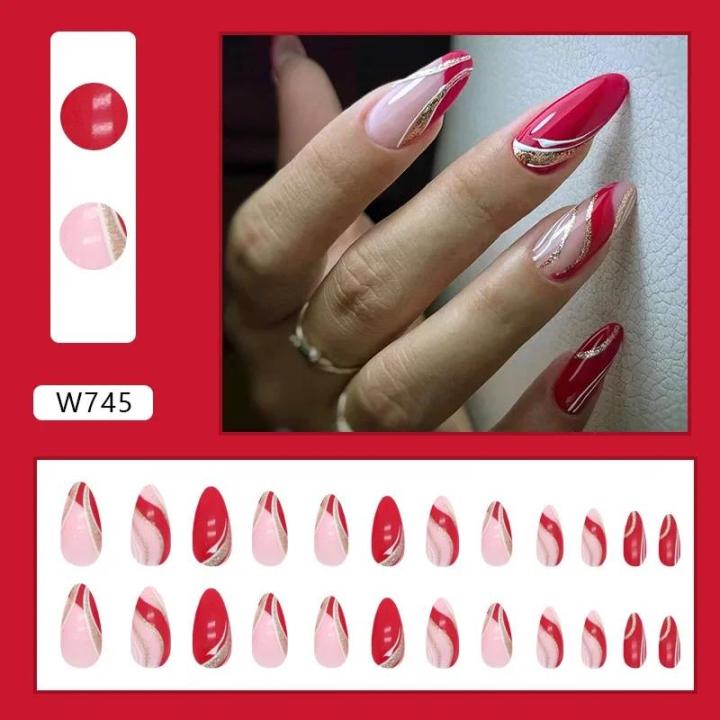 Ren%20nail%20ripple%20color%203D%20apricot%2024%20pieces%20pink%20thread%20with%20French%20tip%20design%20wearable%20nails%20artificially%20pressed%20on%20the%20nail%20tip%20art%20-%20Image%205